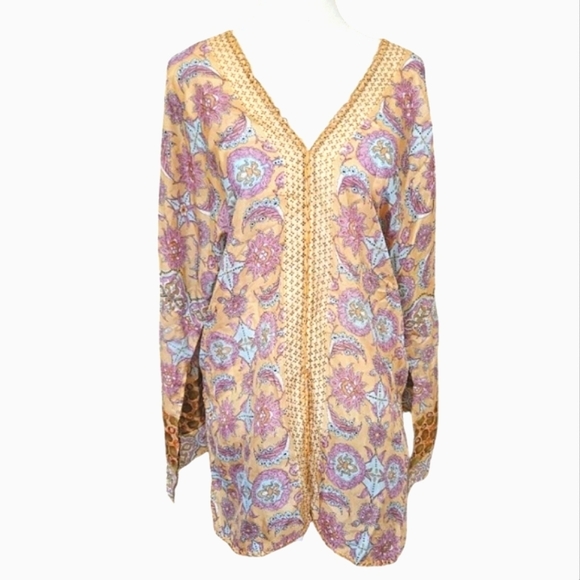 LYNN RITCHIE Vintage Boho floral 100% silk tunic top. Size Small NWT - Picture 1 of 14